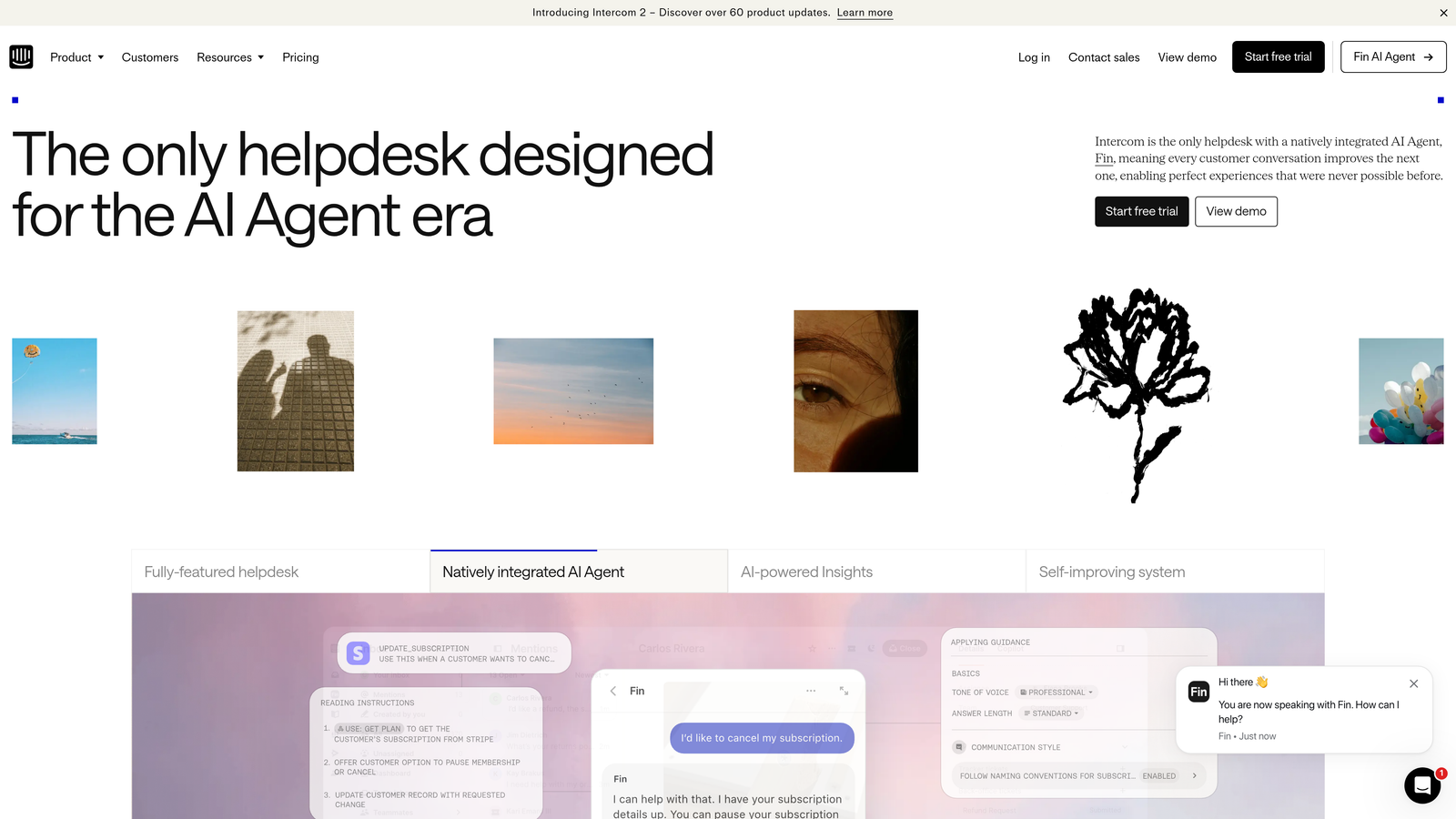 Screenshot of Intercom website