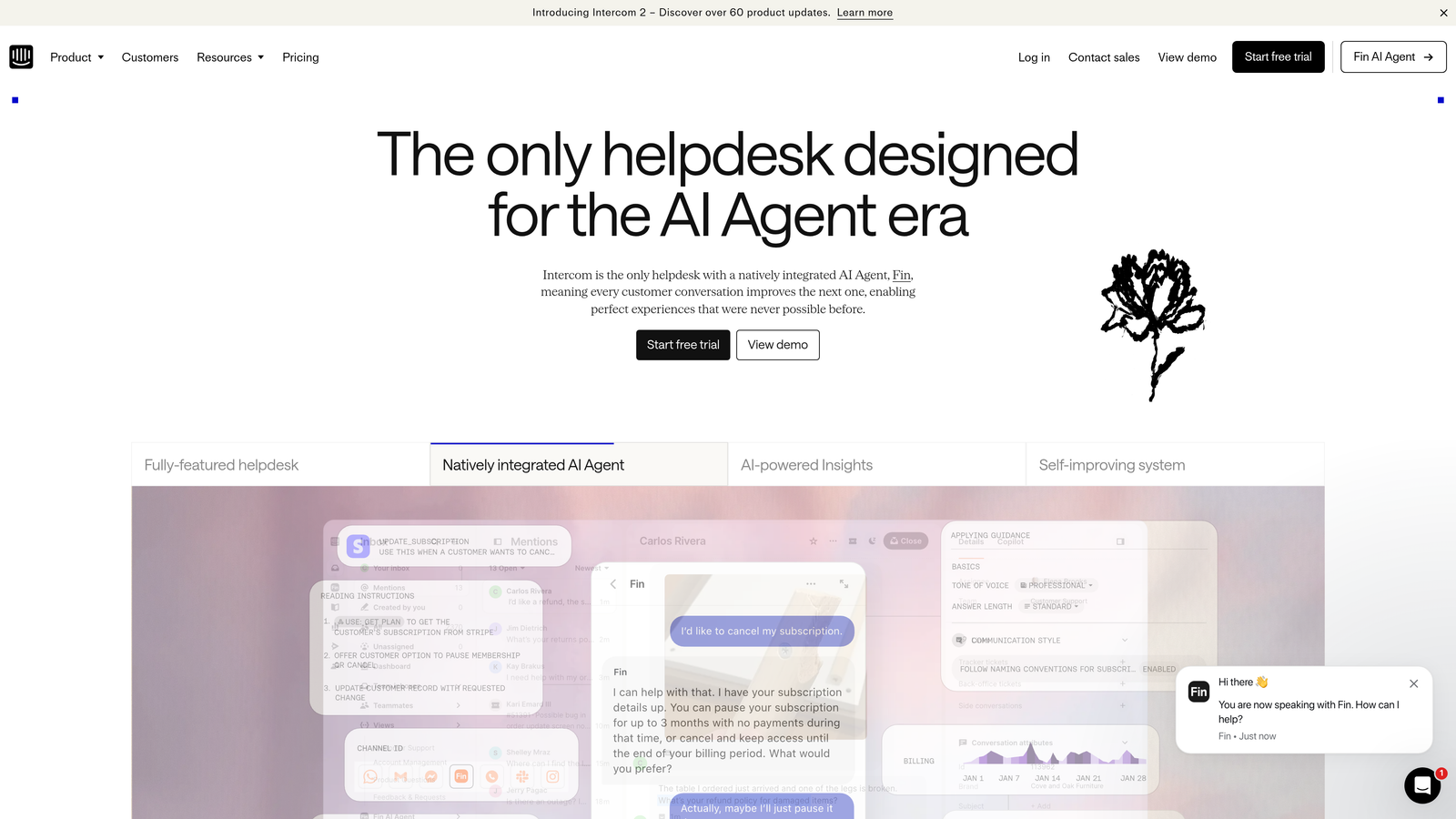 Screenshot of Intercom website