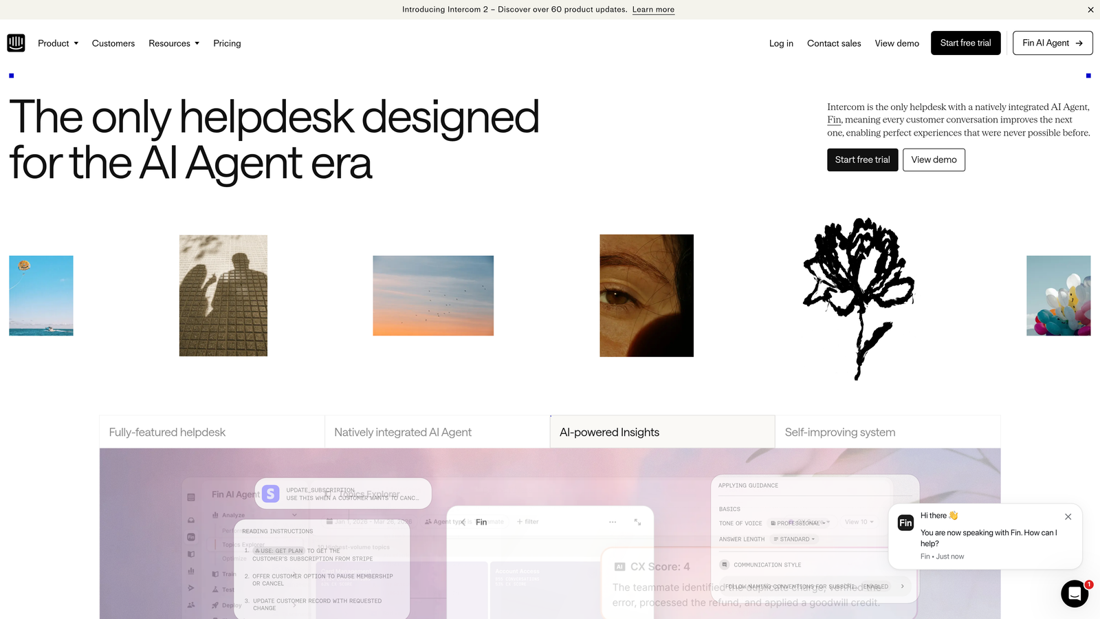 Screenshot of Intercom website