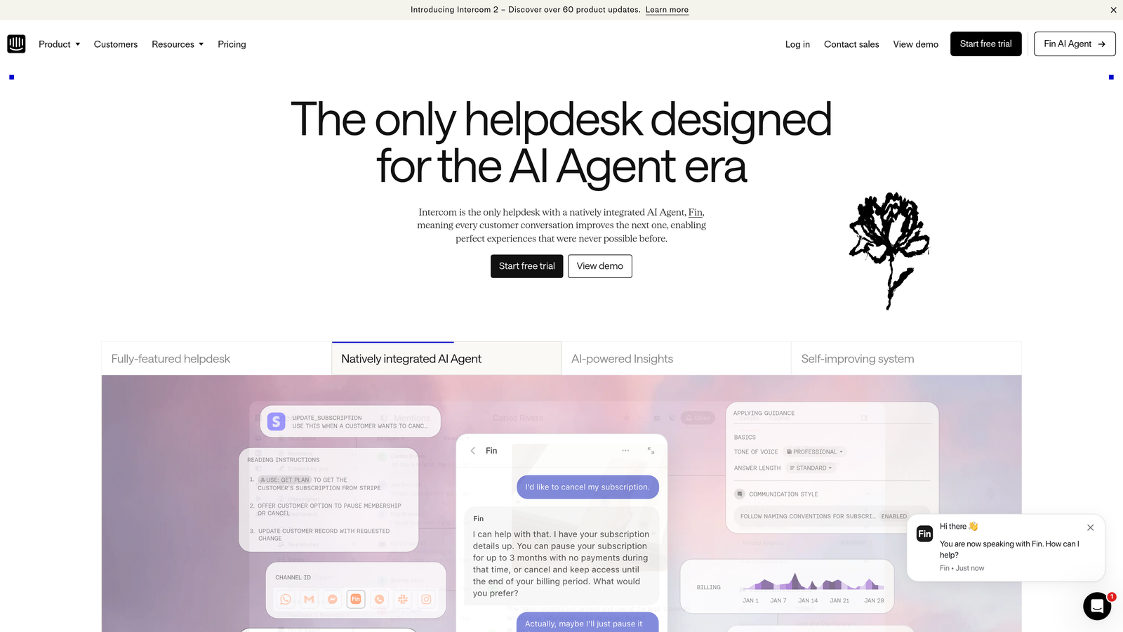 Screenshot of Intercom website