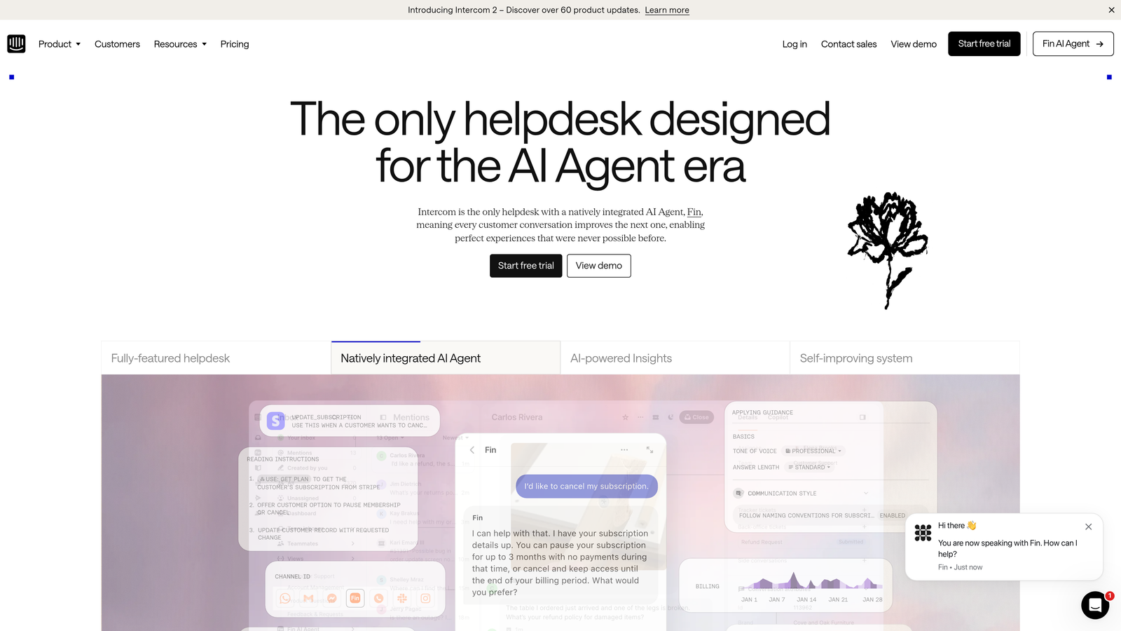 Screenshot of Intercom website