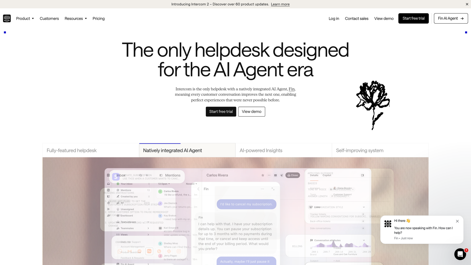Screenshot of Intercom website