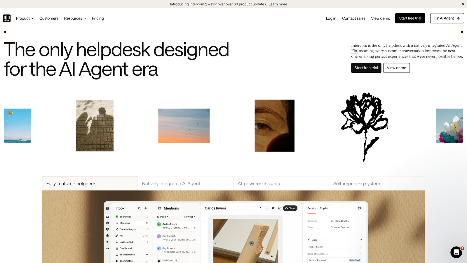 Screenshot of Intercom website
