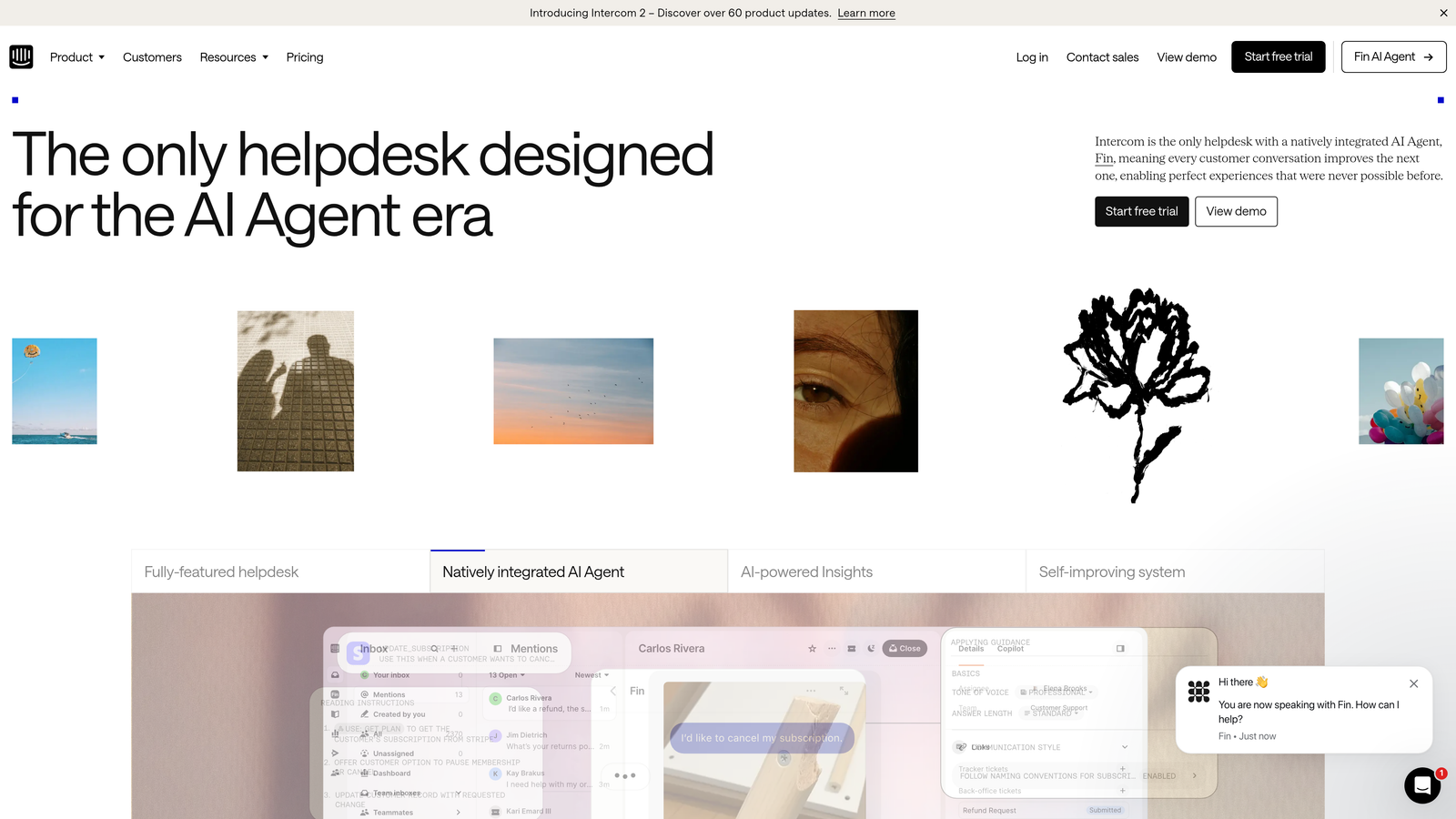 Screenshot of Intercom website