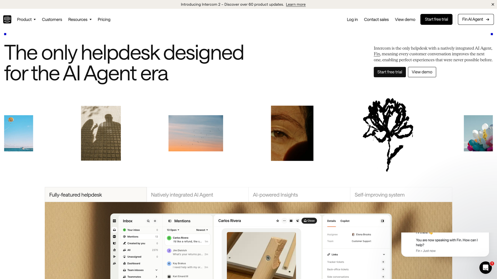 Screenshot of Intercom website