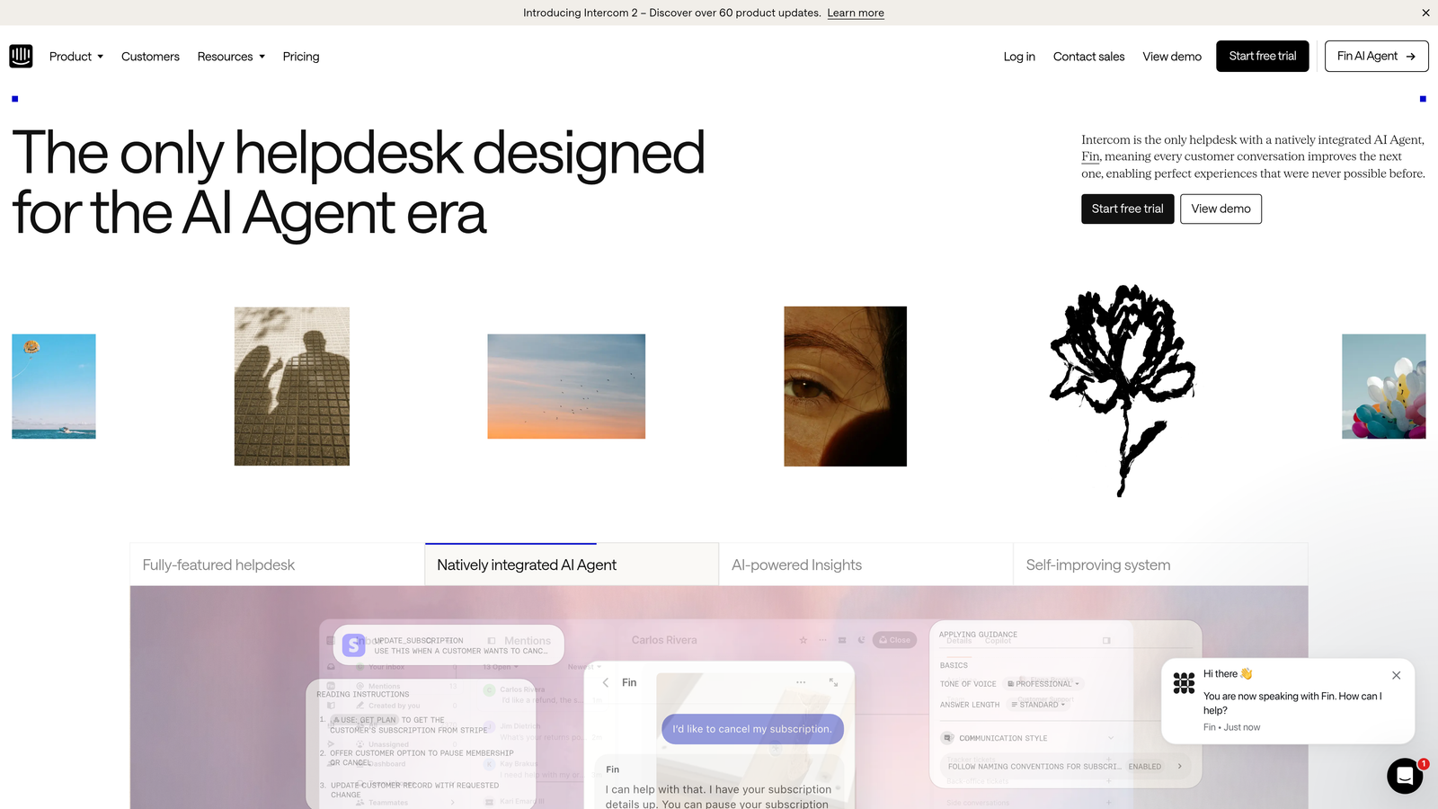 Screenshot of Intercom website
