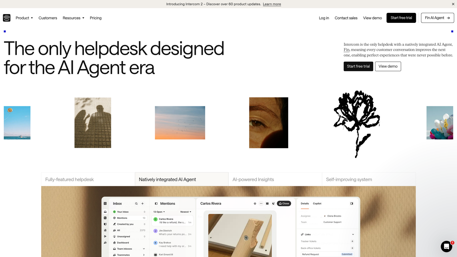 Screenshot of Intercom website