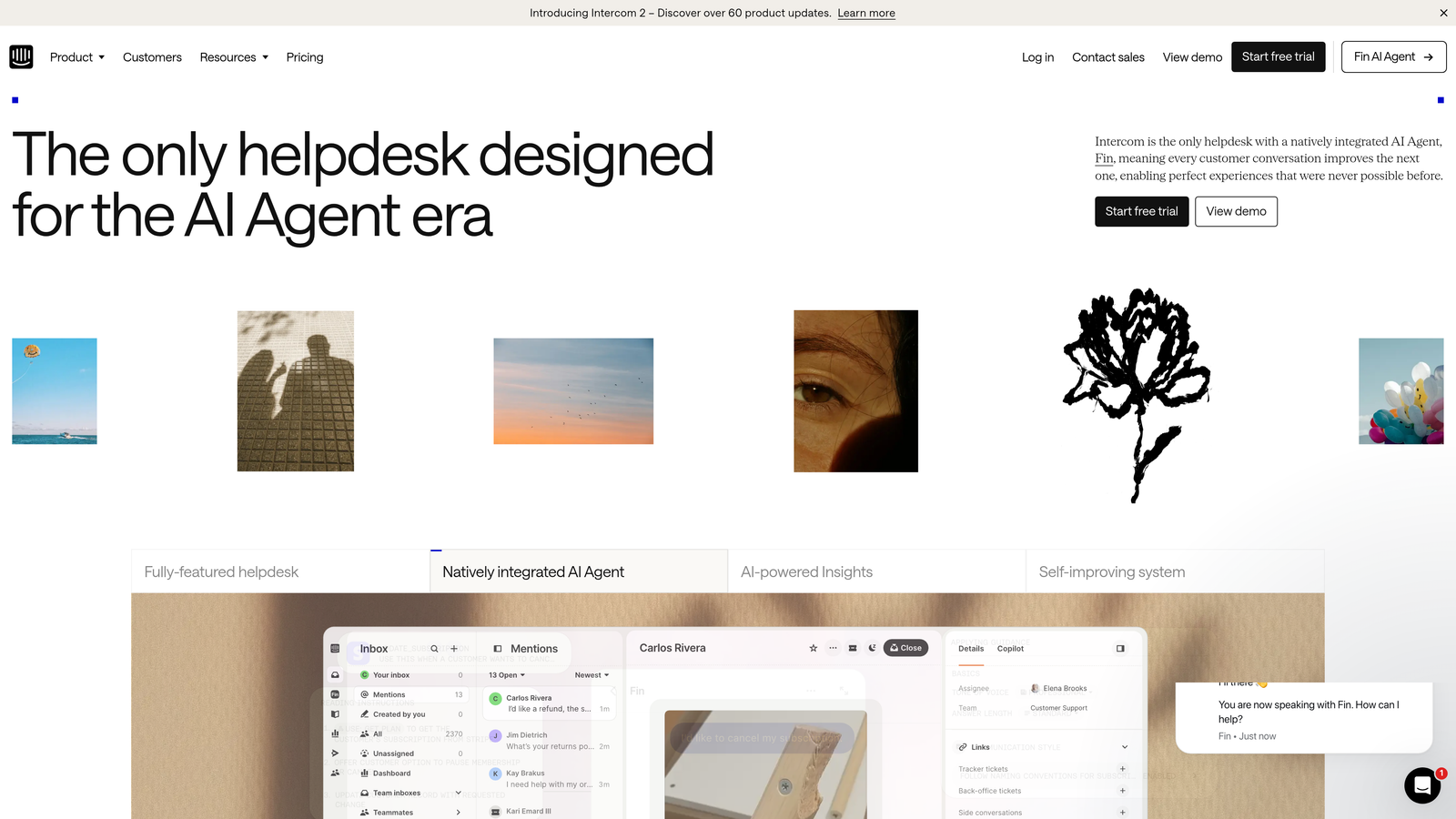 Screenshot of Intercom website