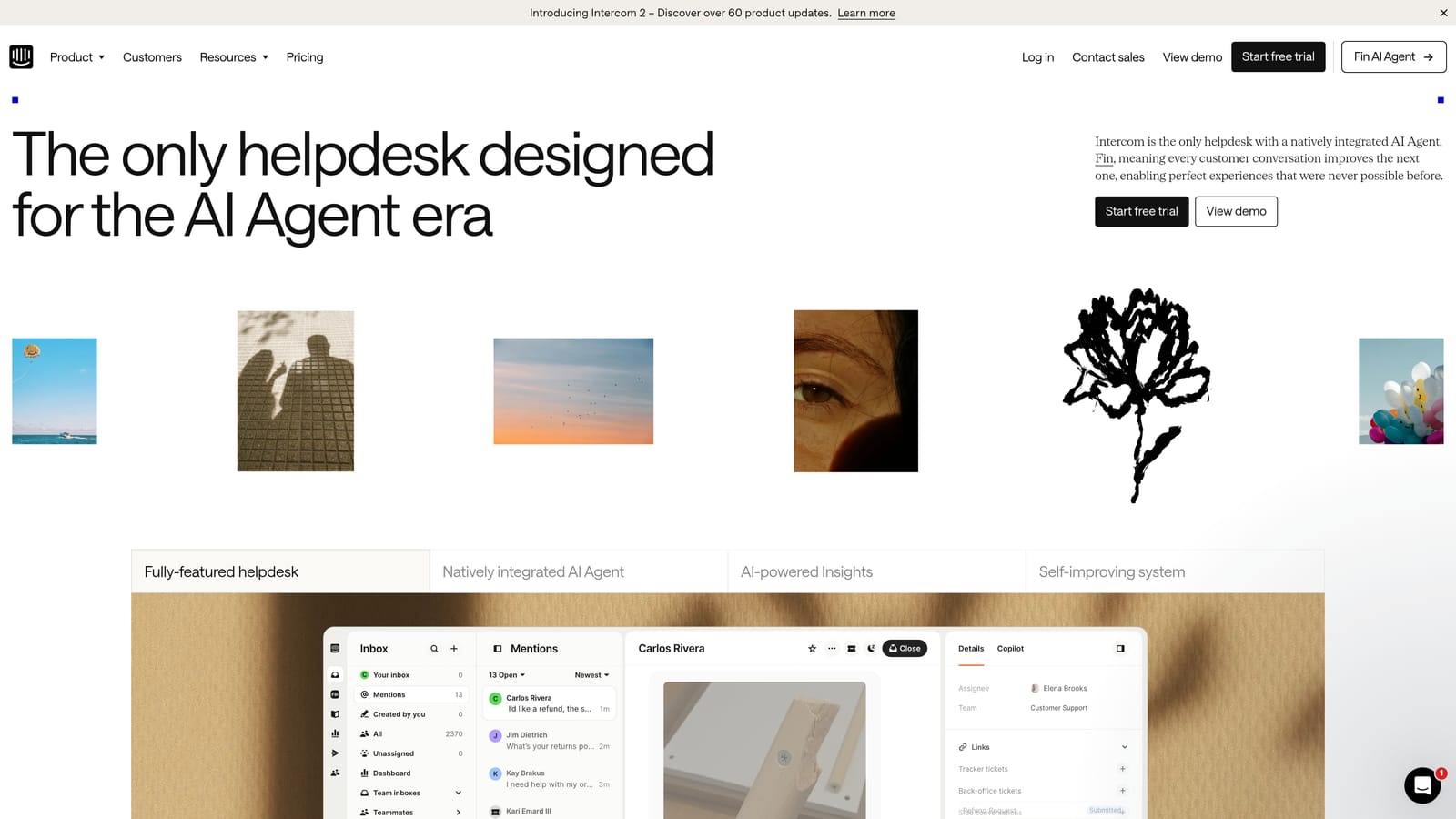 Screenshot of Intercom website