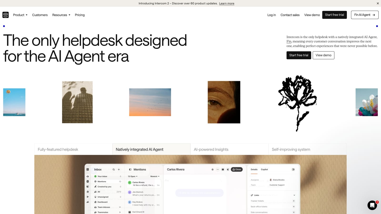 Screenshot of Intercom website