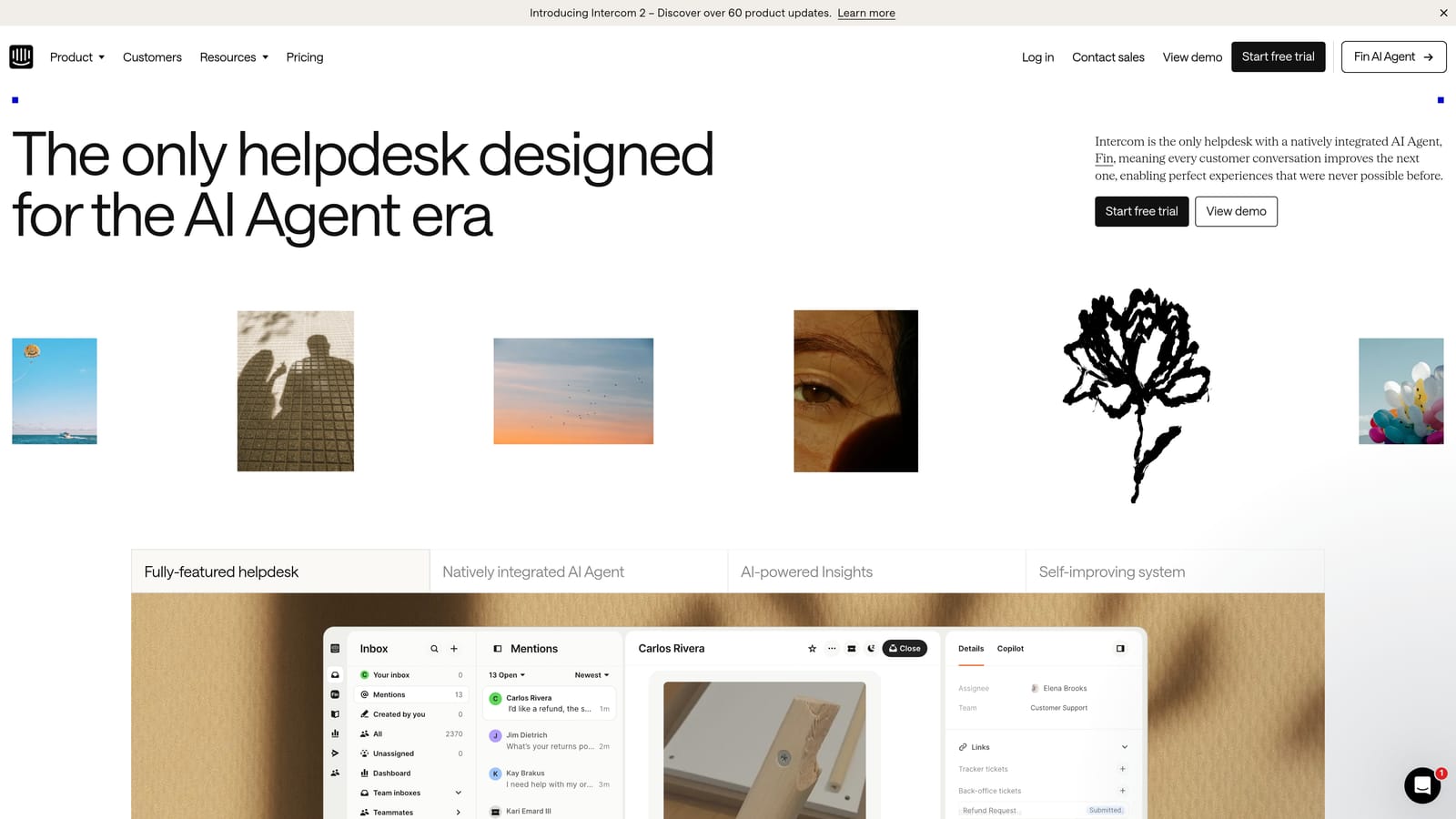 Screenshot of Intercom website