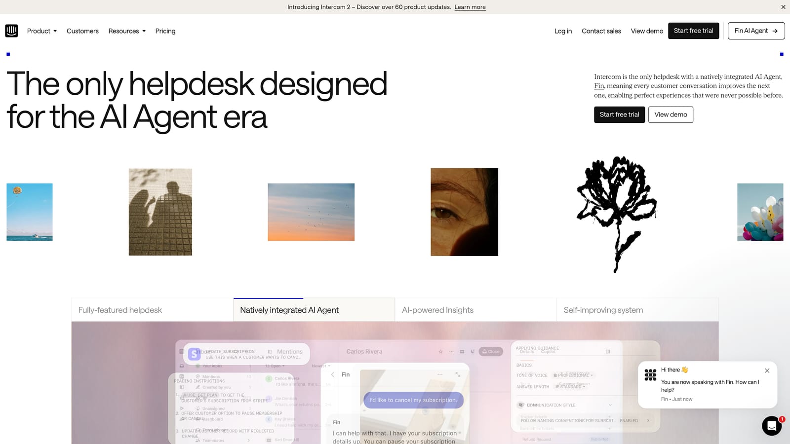 Screenshot of Intercom website