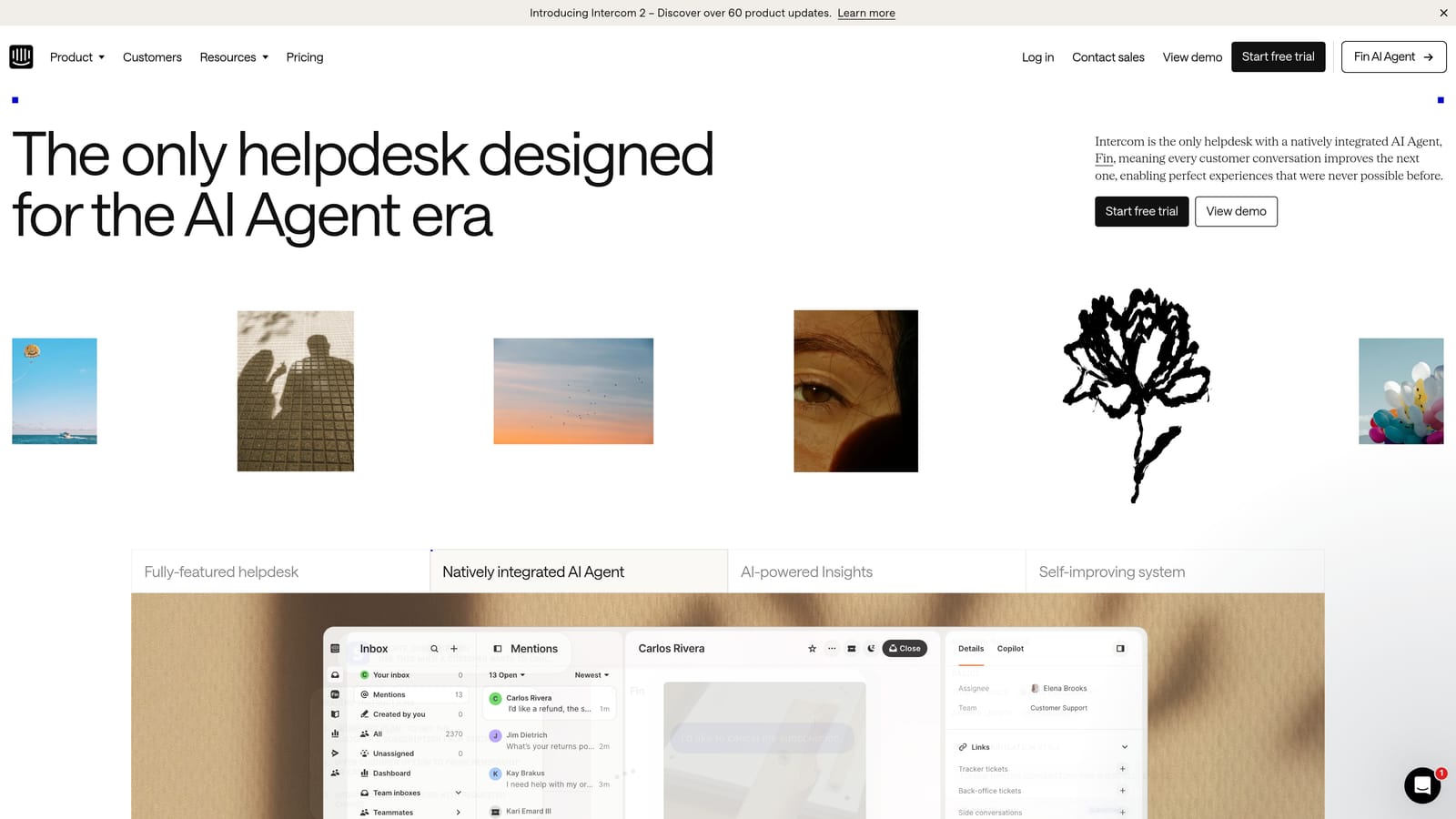 Screenshot of Intercom website