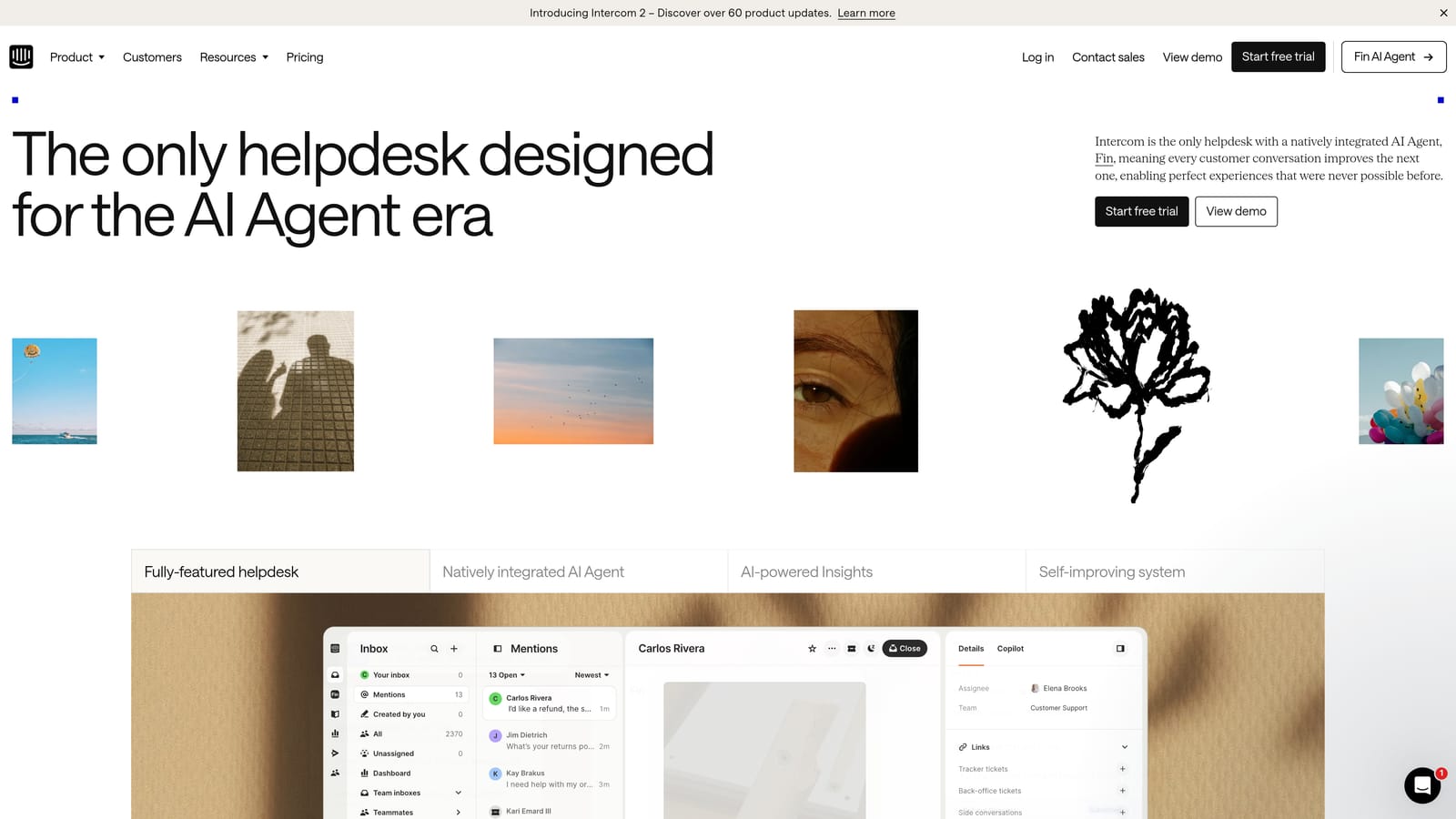 Screenshot of Intercom website