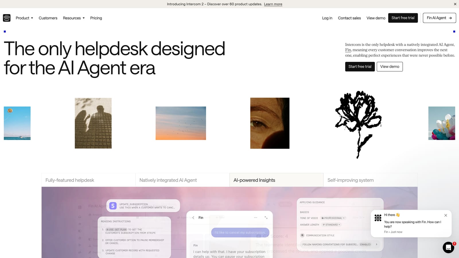 Screenshot of Intercom website