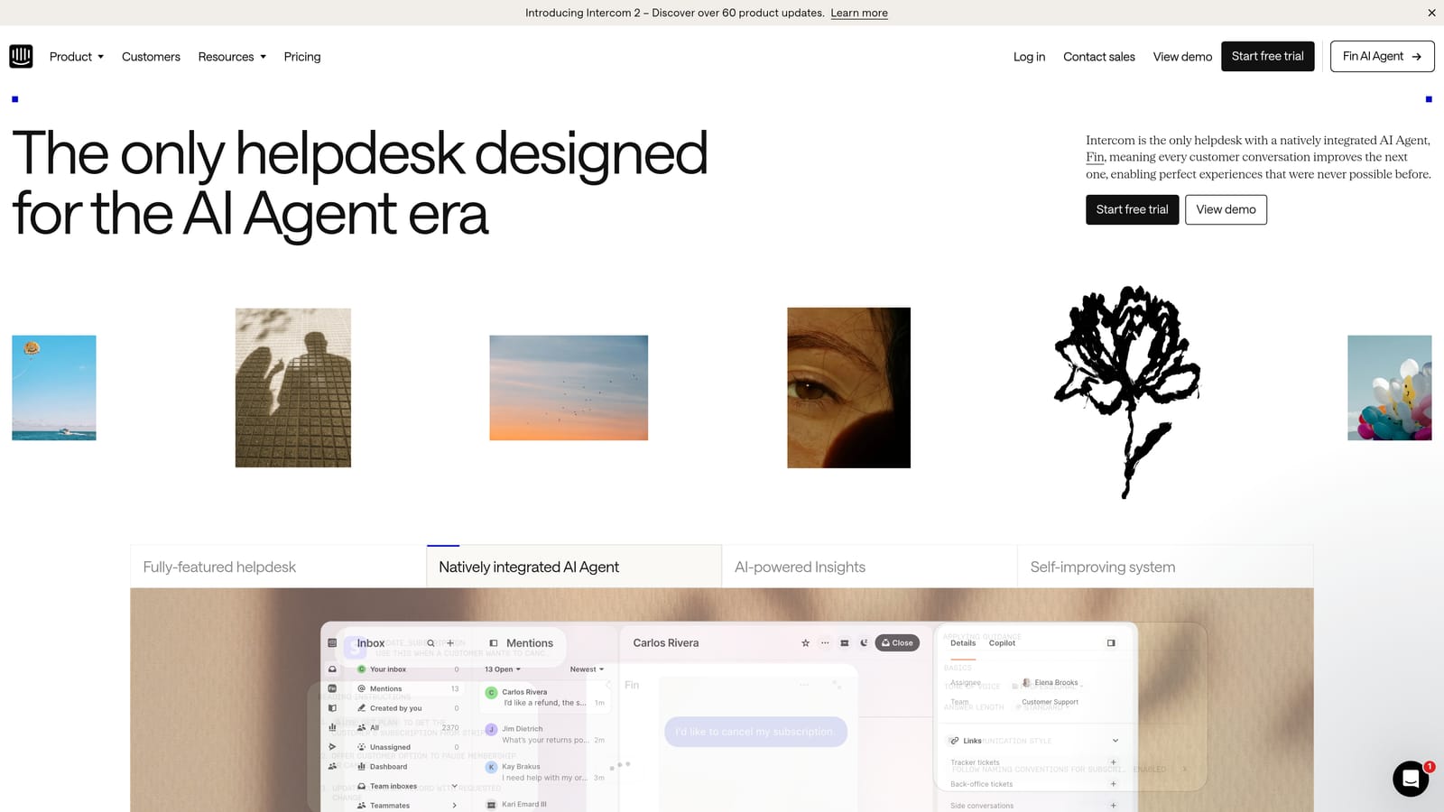Screenshot of Intercom website