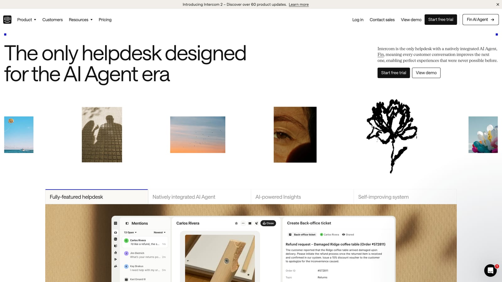 Screenshot of Intercom website