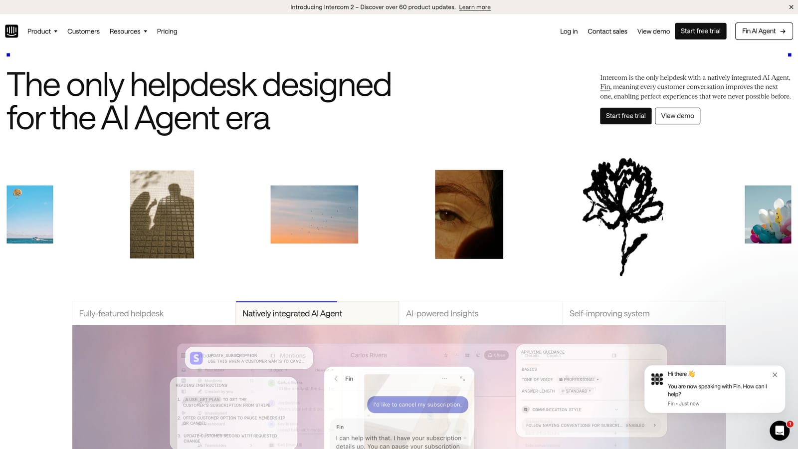 Screenshot of Intercom website