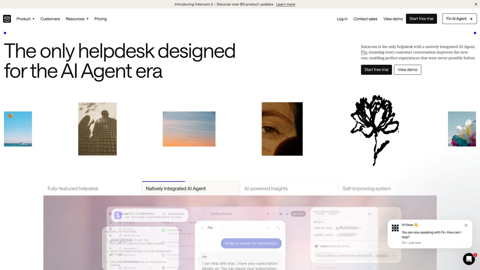 Screenshot of Intercom website