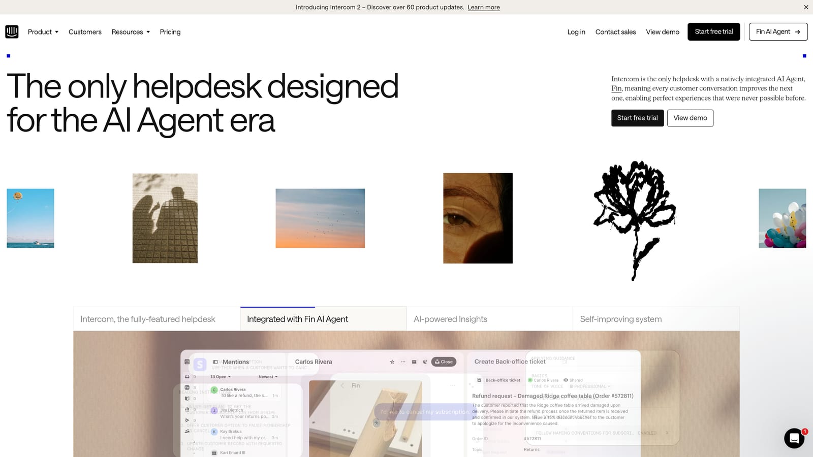 Screenshot of Intercom website