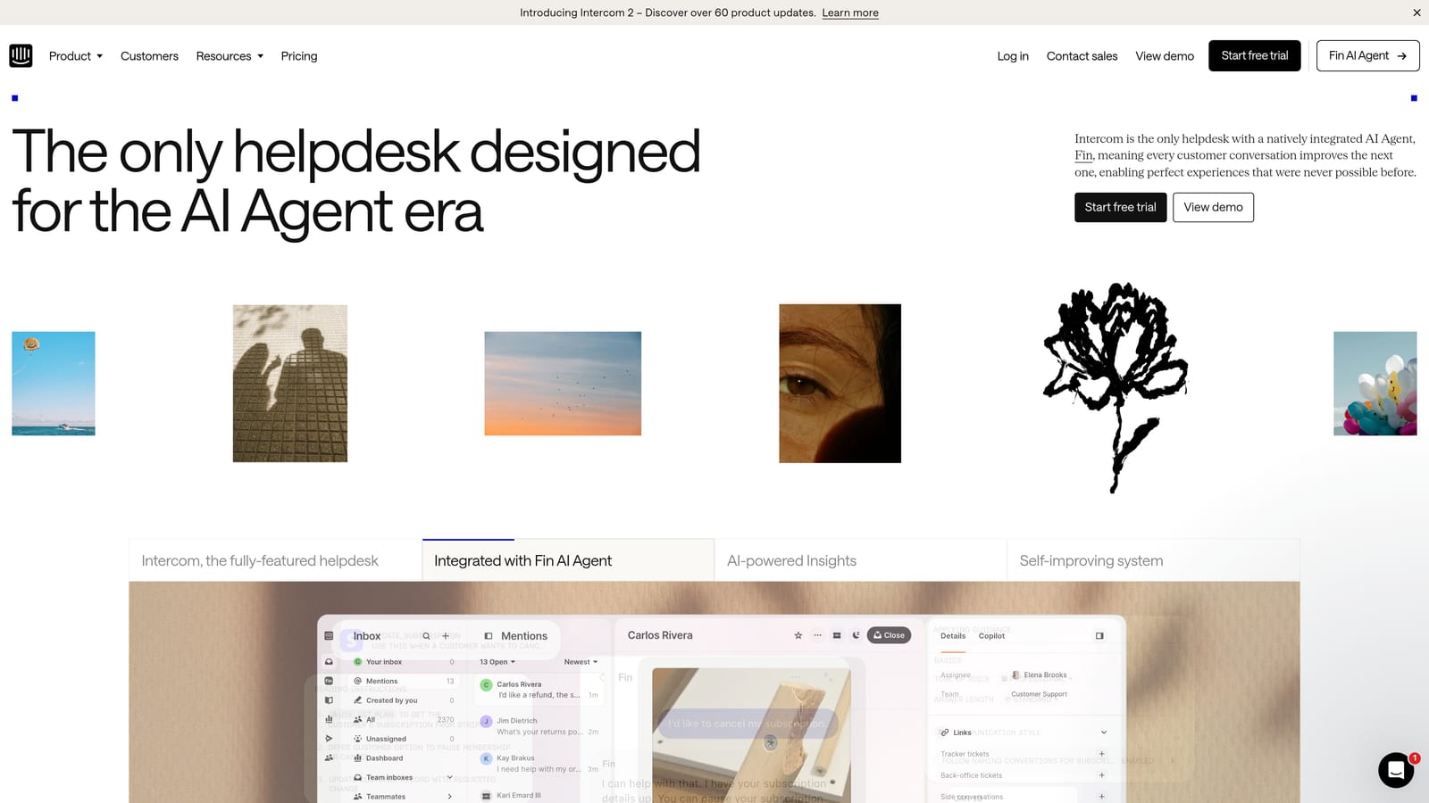 Screenshot of Intercom website