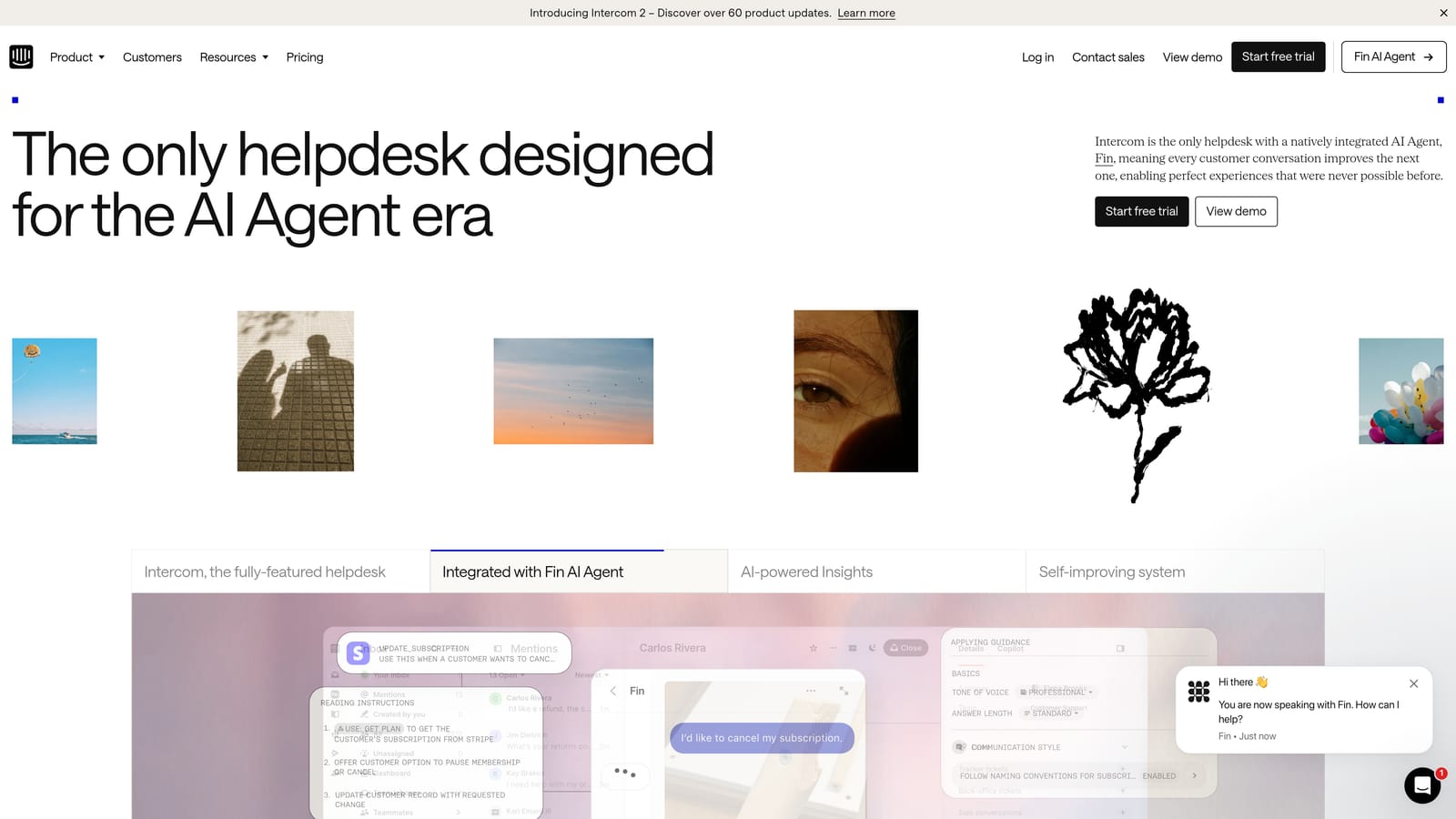 Screenshot of Intercom website