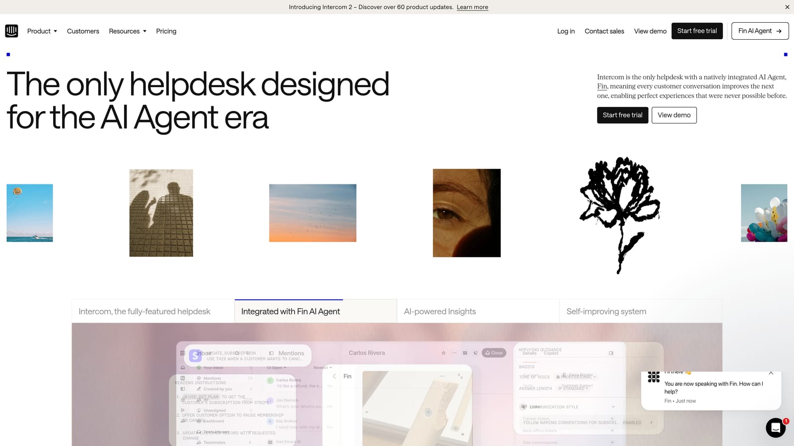 Screenshot of Intercom website