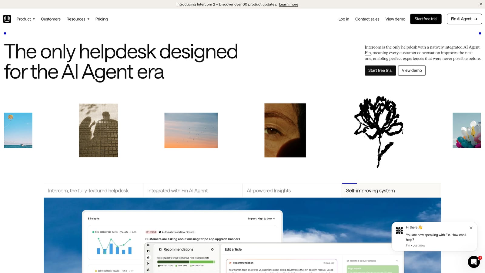 Screenshot of Intercom website