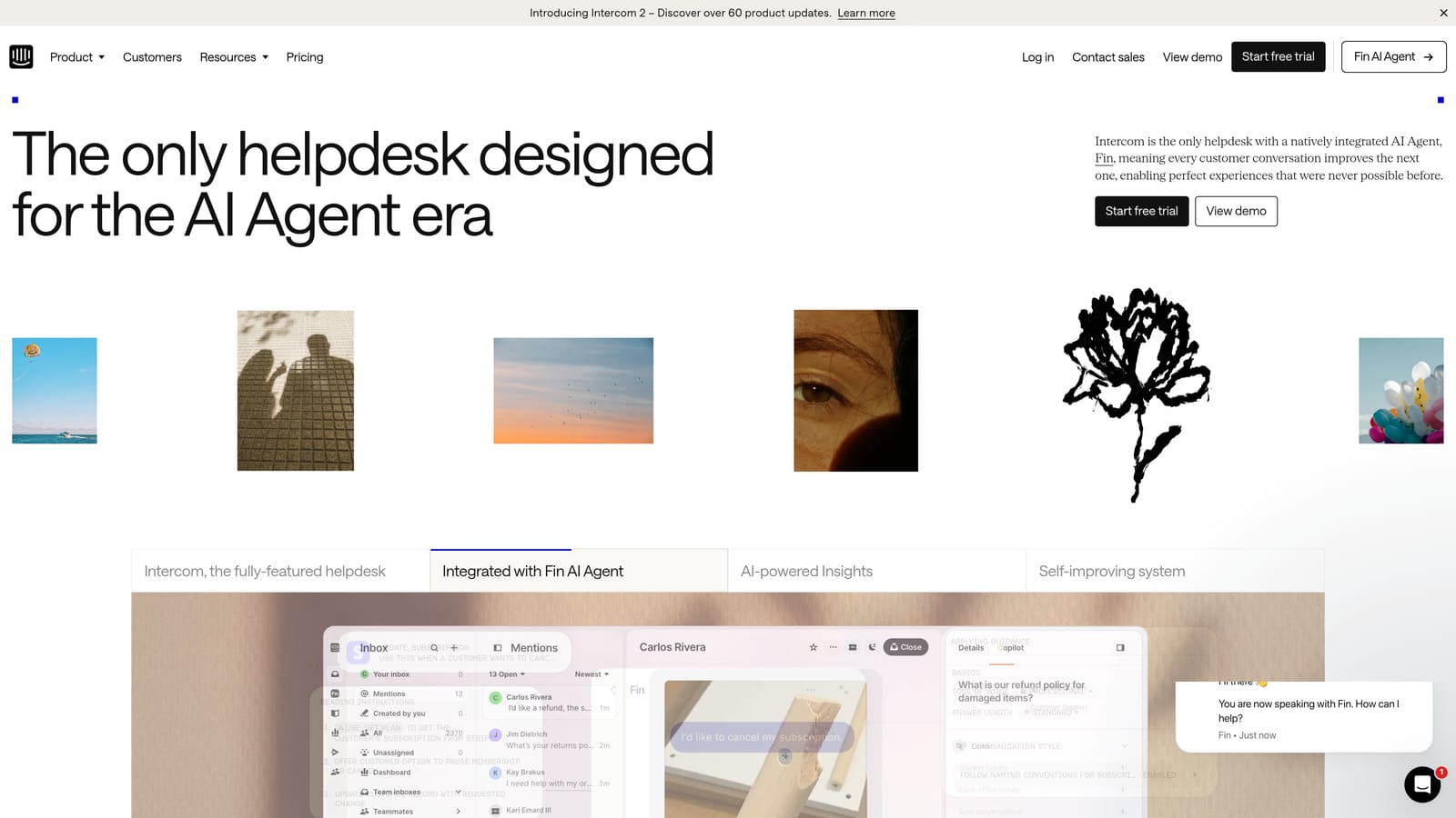 Screenshot of Intercom website