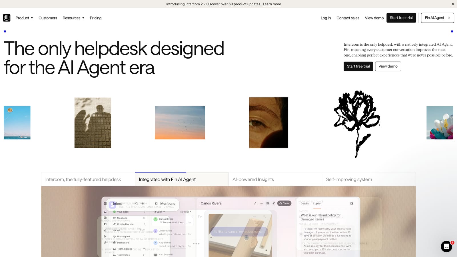 Screenshot of Intercom website