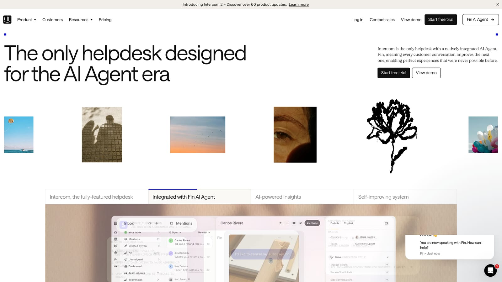 Screenshot of Intercom website