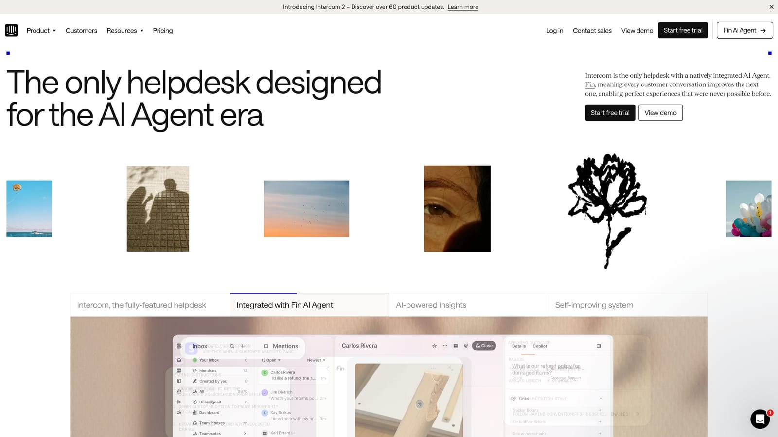 Screenshot of Intercom website