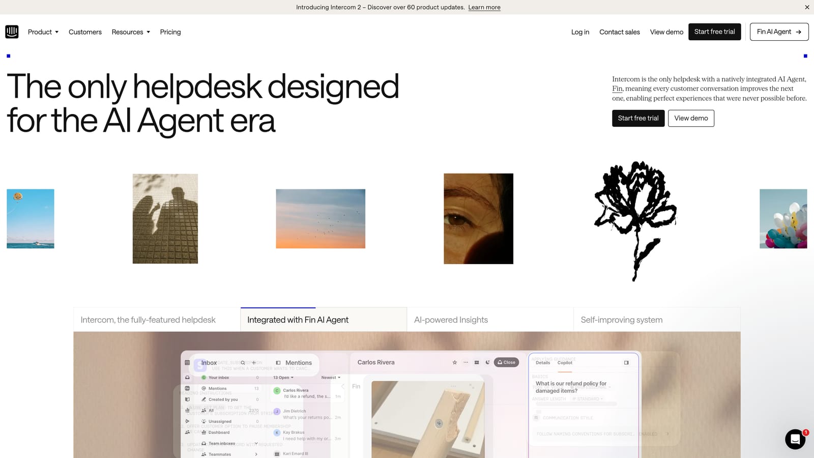 Screenshot of Intercom website
