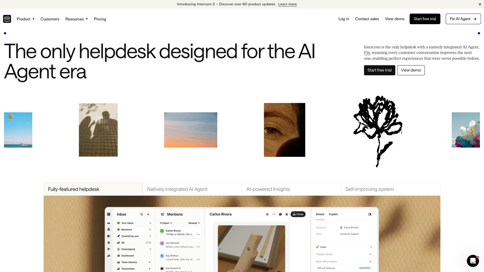Screenshot of Intercom with Fin AI website