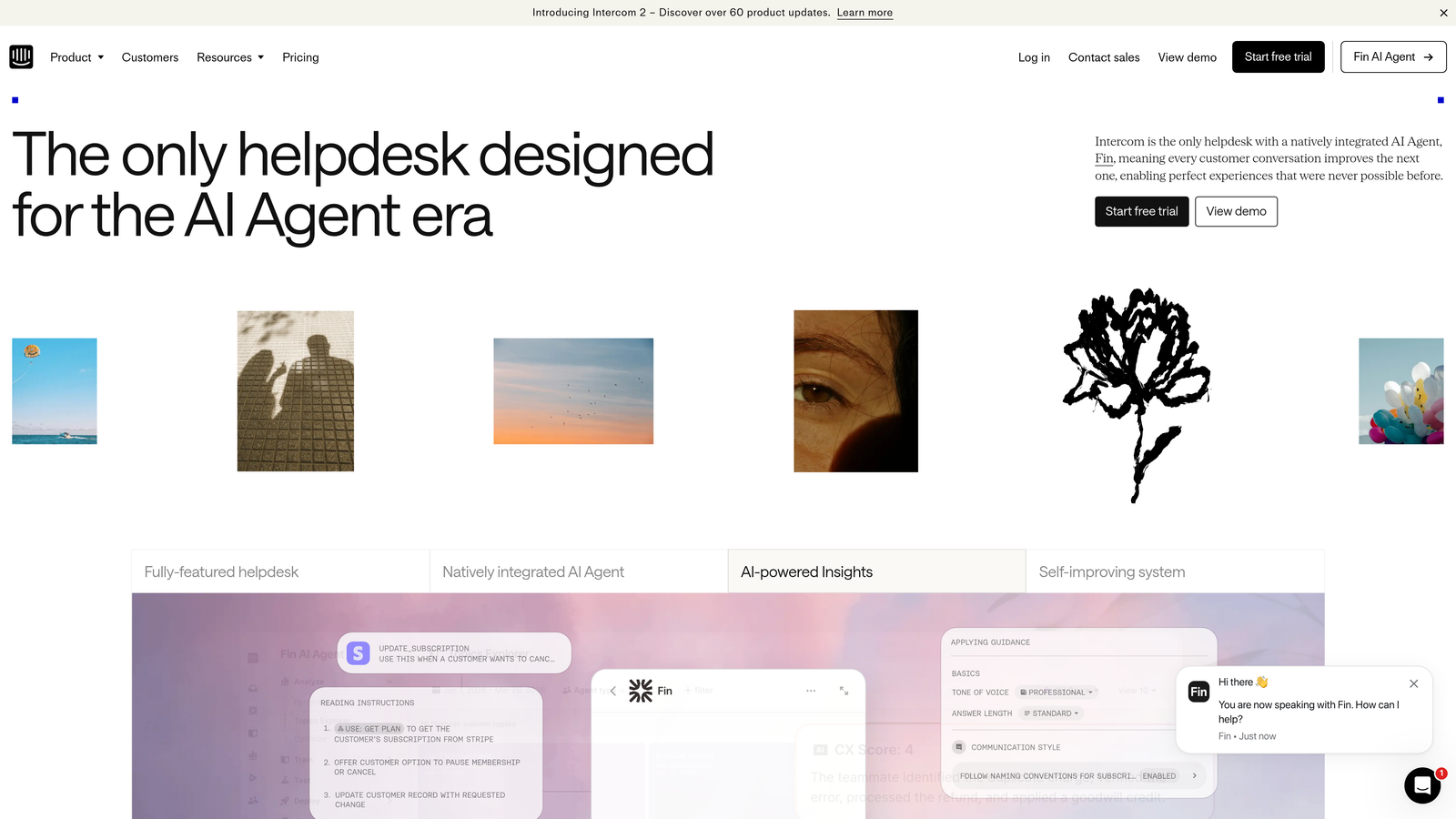 Screenshot of Intercom with Fin AI website