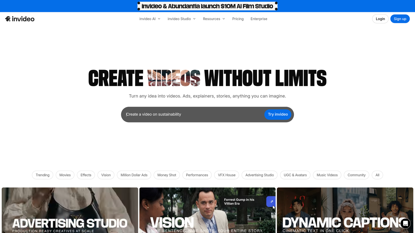 Screenshot of InVideo AI website