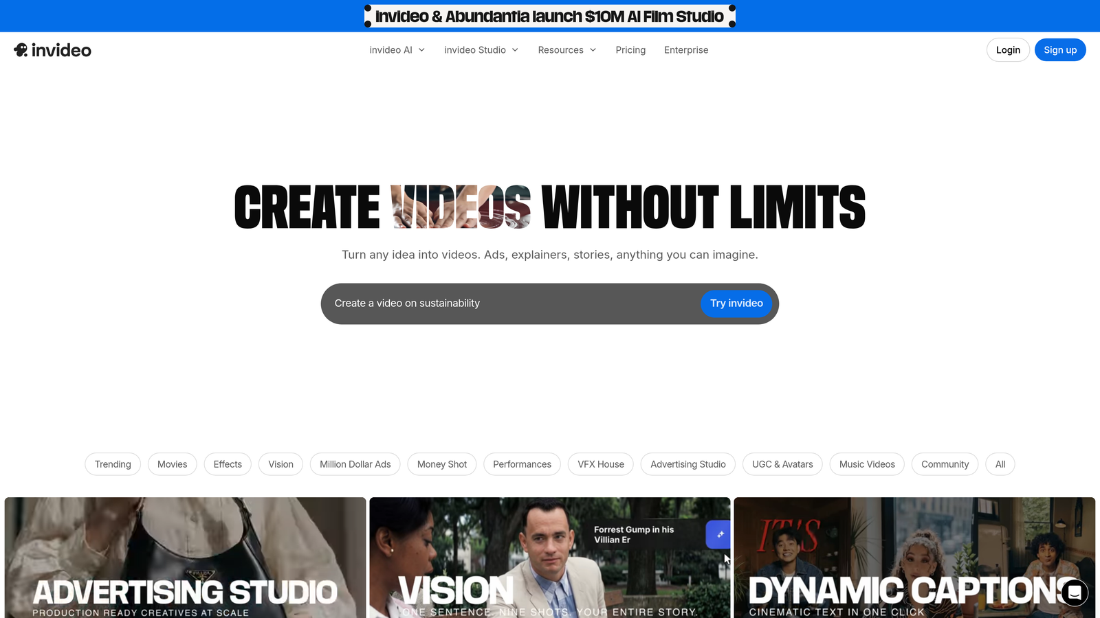 Screenshot of InVideo AI website