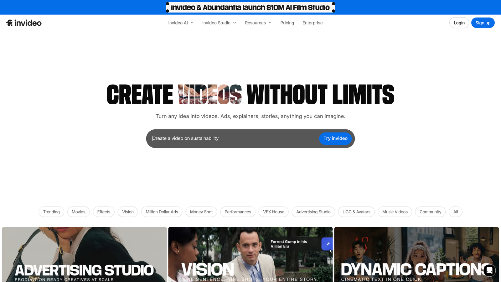 Screenshot of InVideo AI website