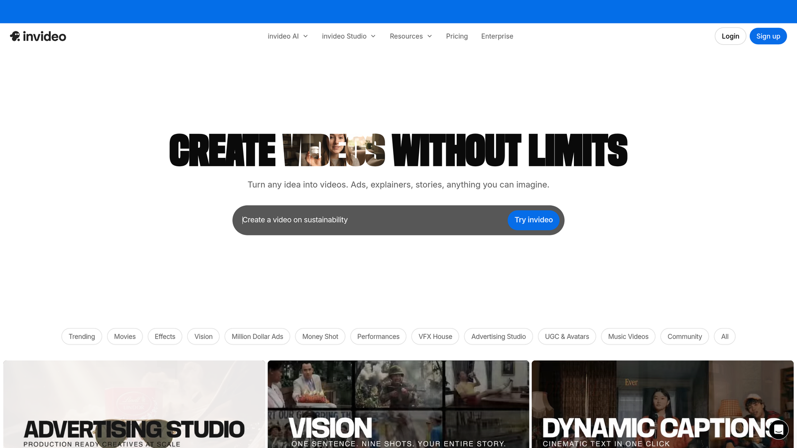 Screenshot of Invideo AI website