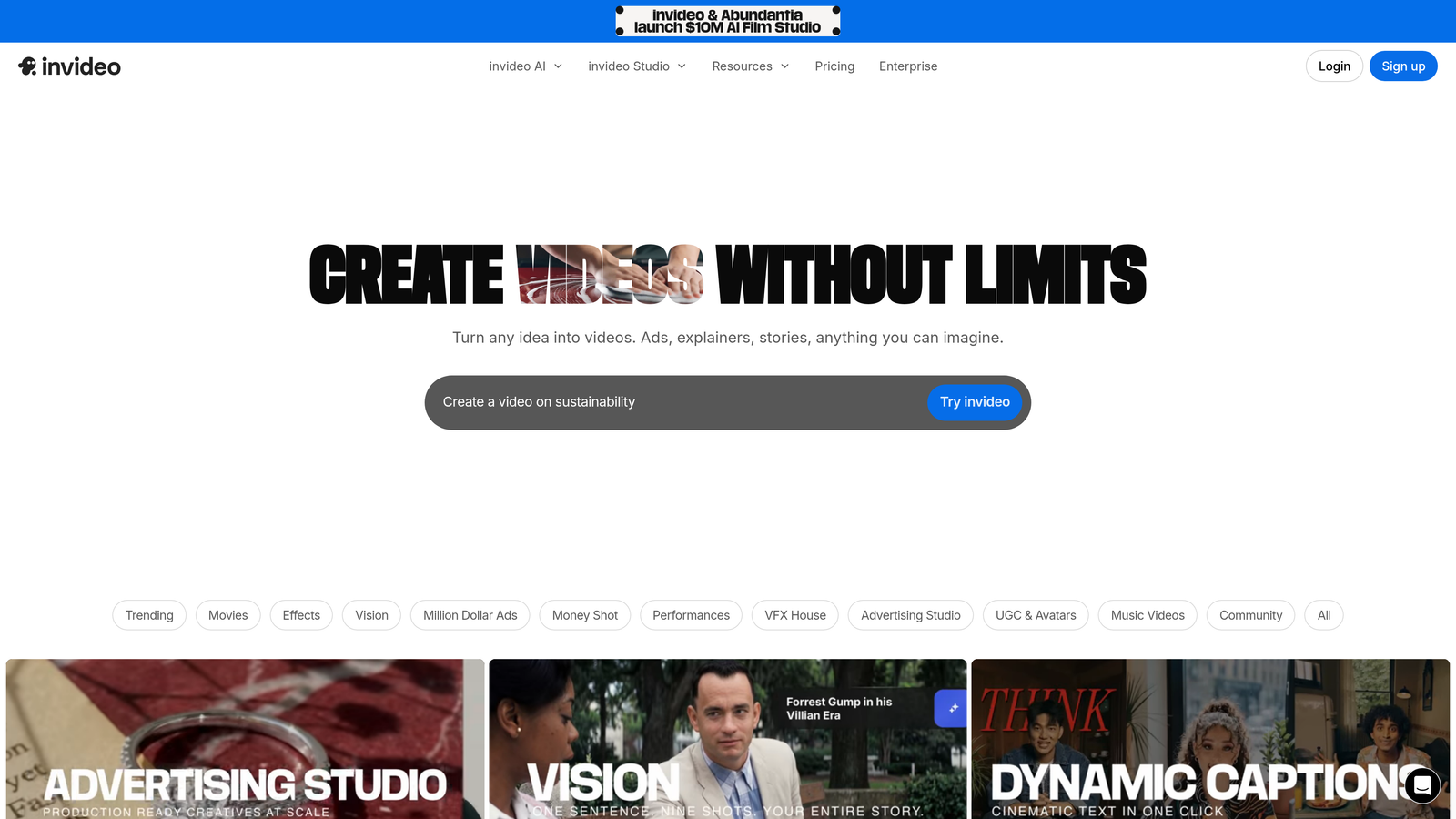 Screenshot of InVideo AI website