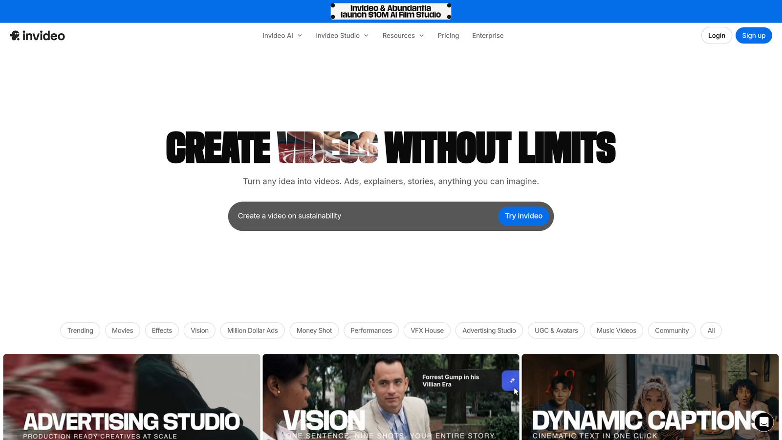 Screenshot of InVideo AI website