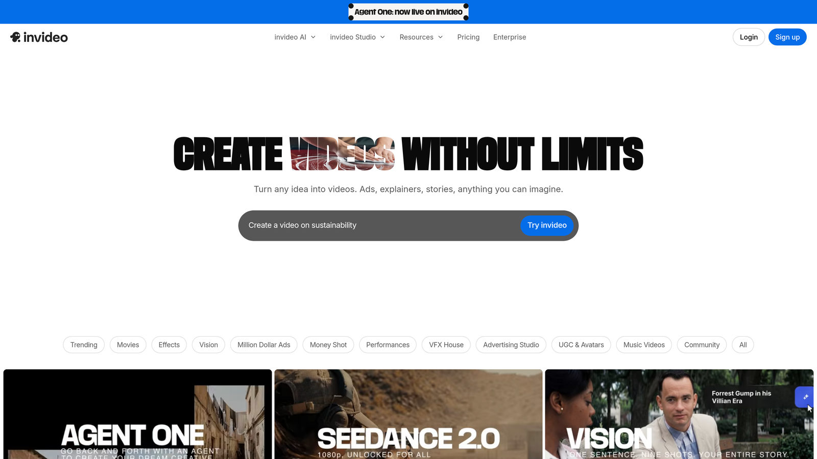 Screenshot of InVideo AI website