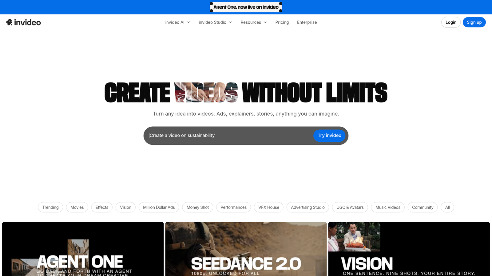 Screenshot of InVideo AI website