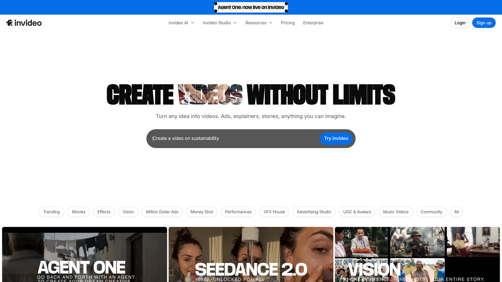 Screenshot of InVideo AI website