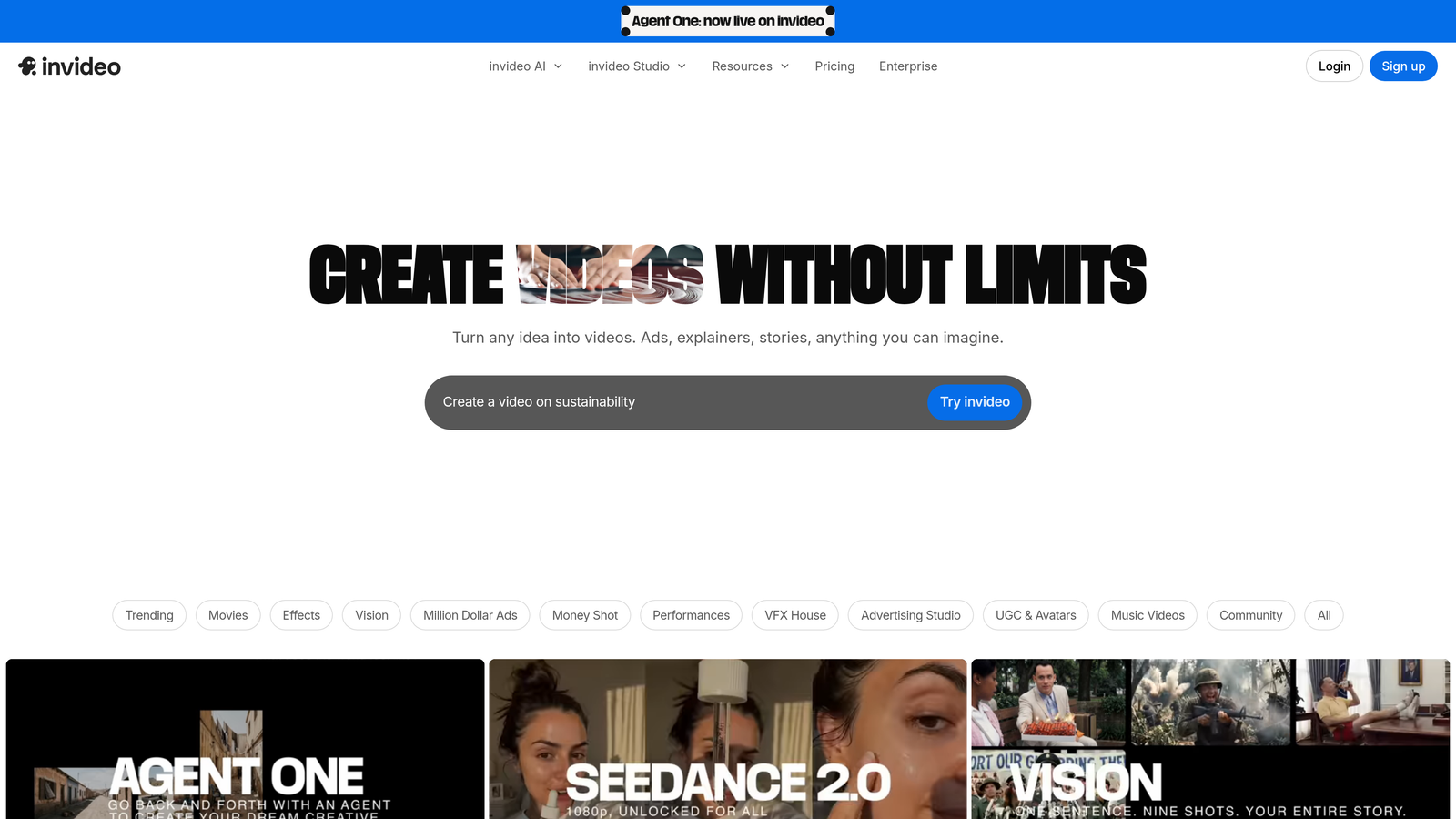 Screenshot of InVideo AI website