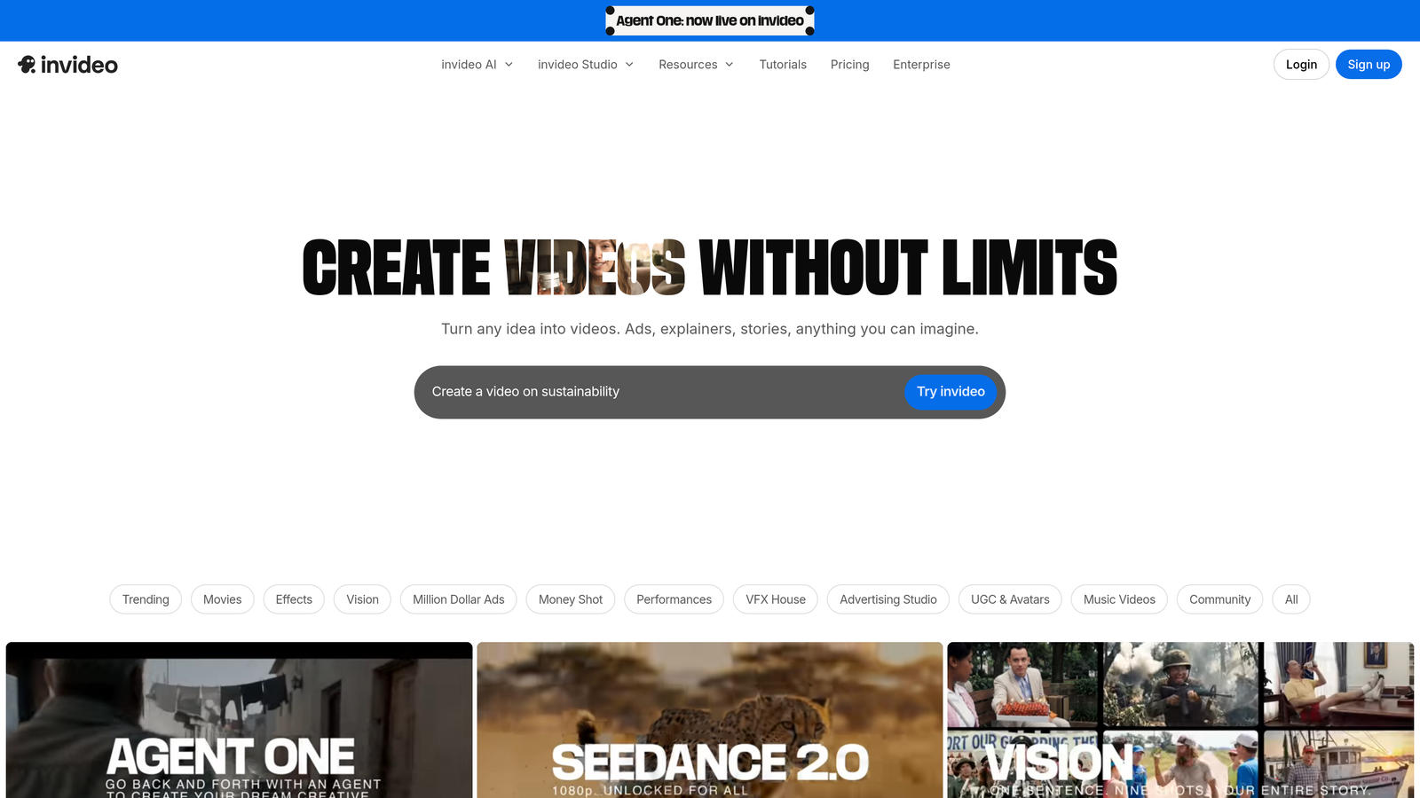 Screenshot of InVideo AI website