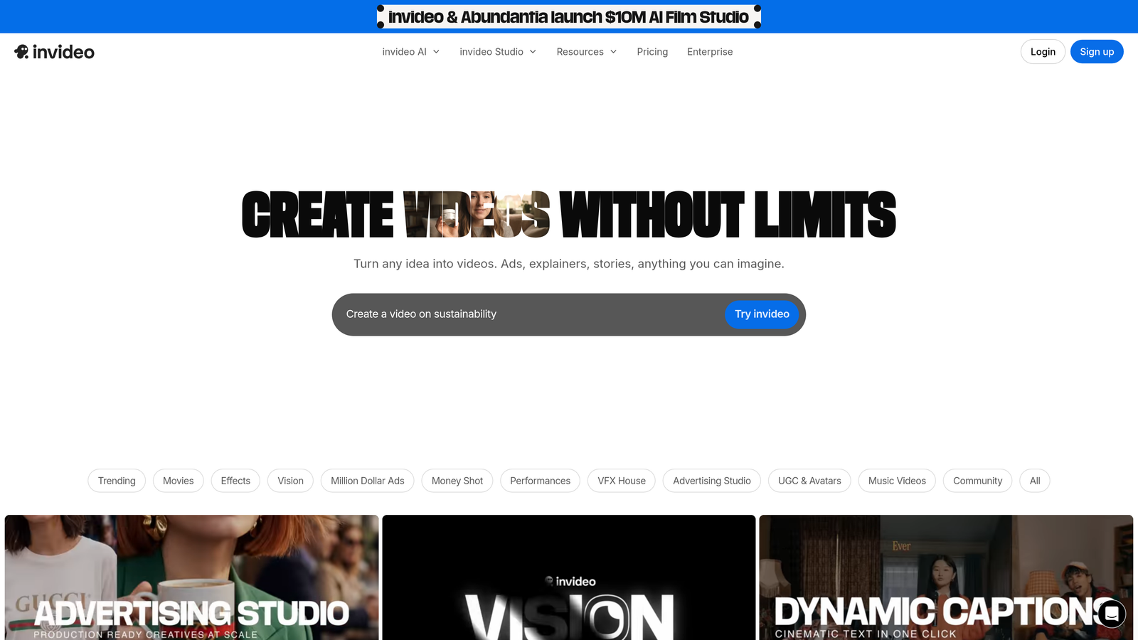 Screenshot of InVideo website