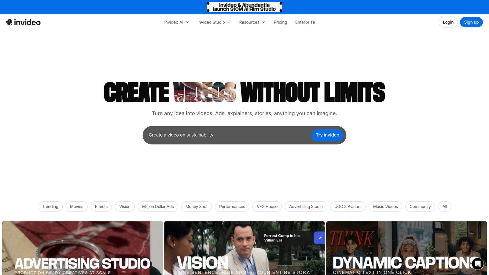Screenshot of InVideo website