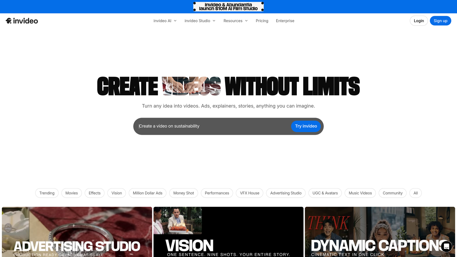 Screenshot of InVideo website