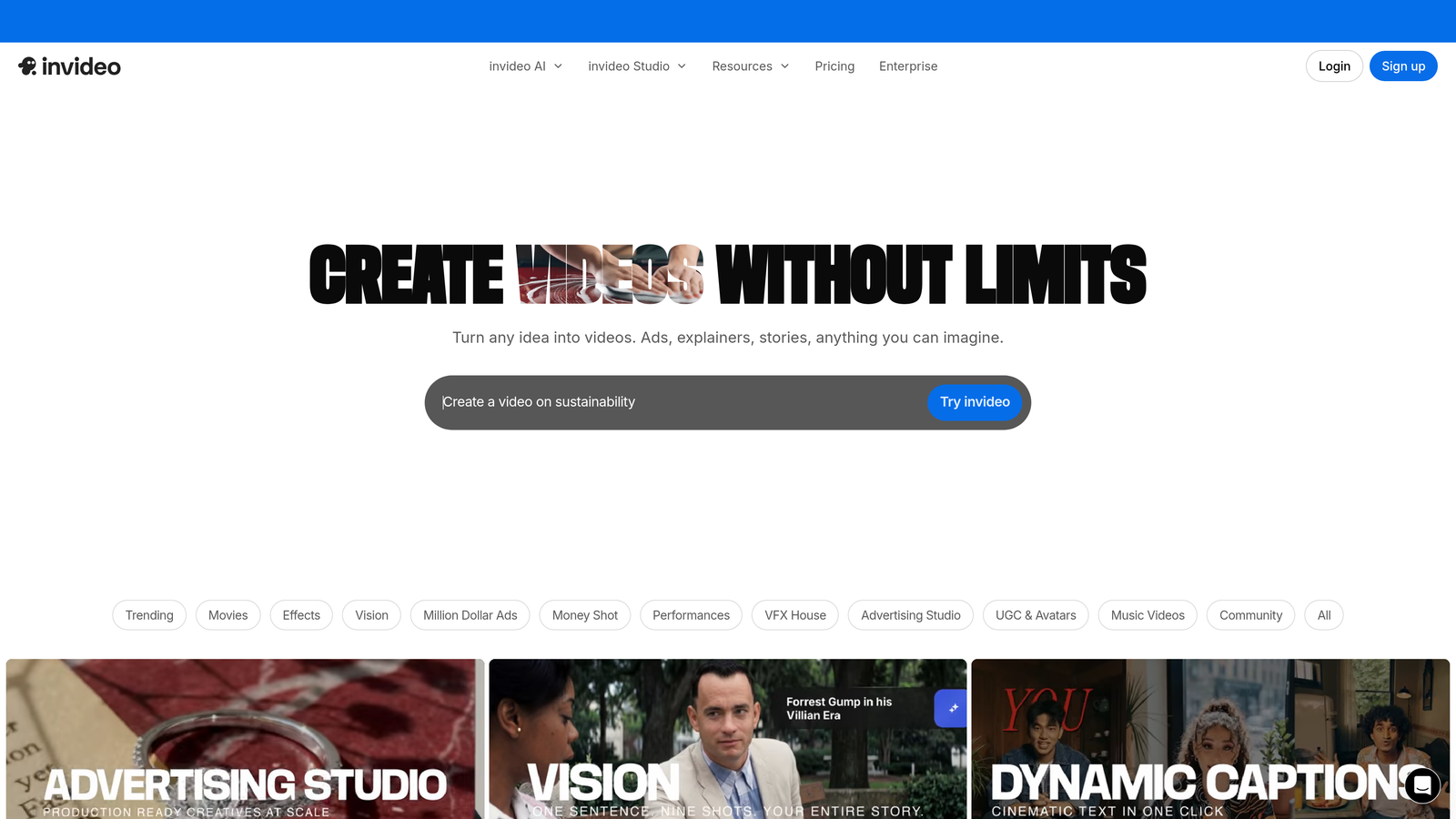 Screenshot of InVideo website